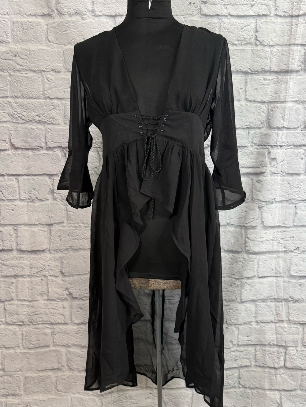 Goth Black chiffon corset lace top/sheer dress juniors NEW